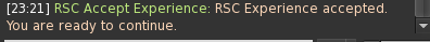 Chat confirmation that the RSC Experience was accepted