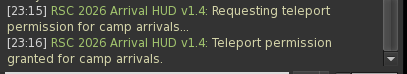 Chat confirmation that teleport permission was granted for camp arrivals